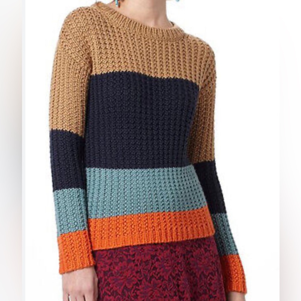 Anthropologie Sparrow Colorblock Long Sleeve Stripe Wool Blend Sweater.
